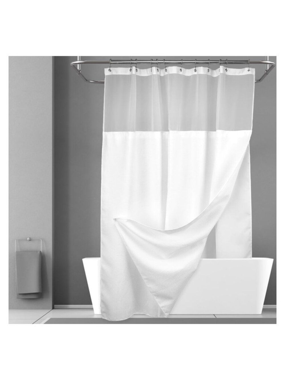 Waffle Weave Shower Curtain Set with Snap-in Liner & Hooks 71x72